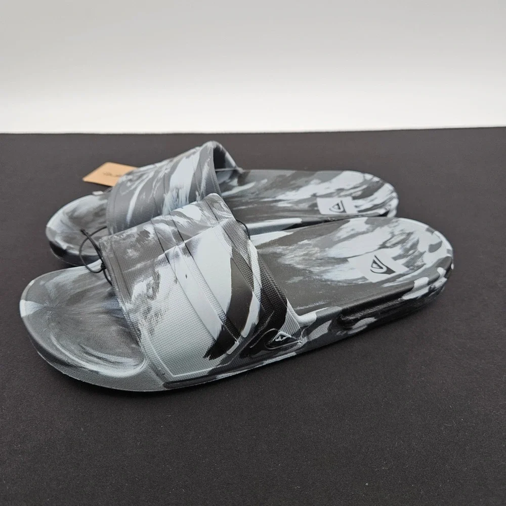Quiksilver Mens Cloudbreak Slim Marble Slide Sandals Black White CQ10290M Size 8